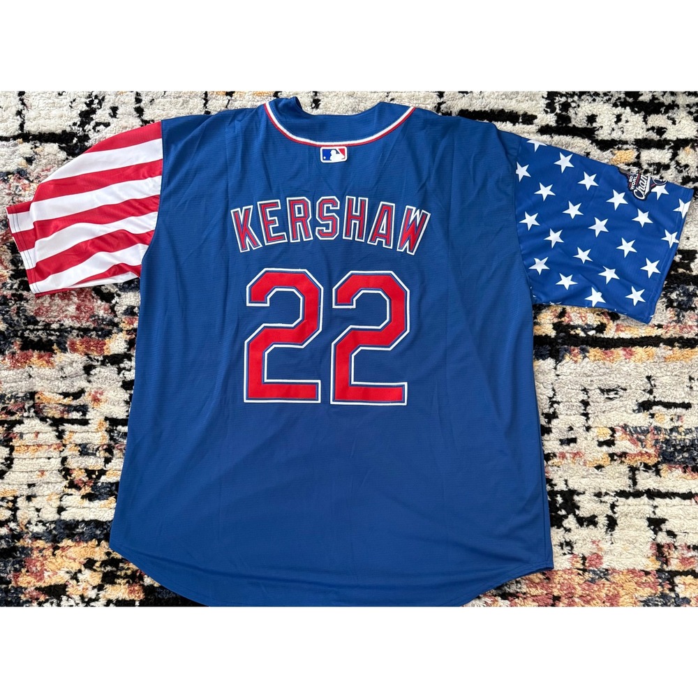 Nike Clayton Kershaw Los Angeles Dodgers Stars Stripes Jersey Mens 4XL Blue MLB‎